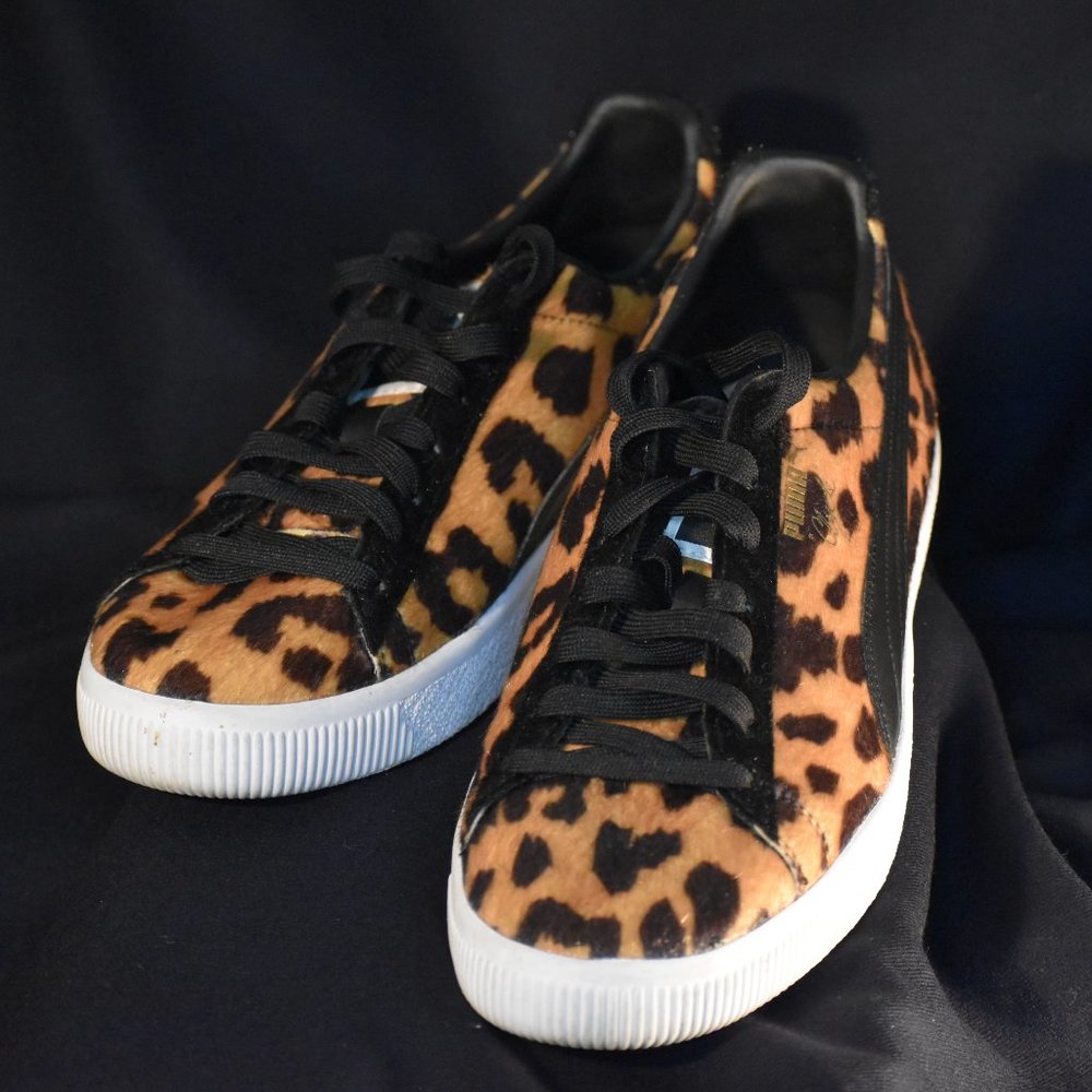 Puma CLYDE Suits Faux Fur Cheetah Leopard Black